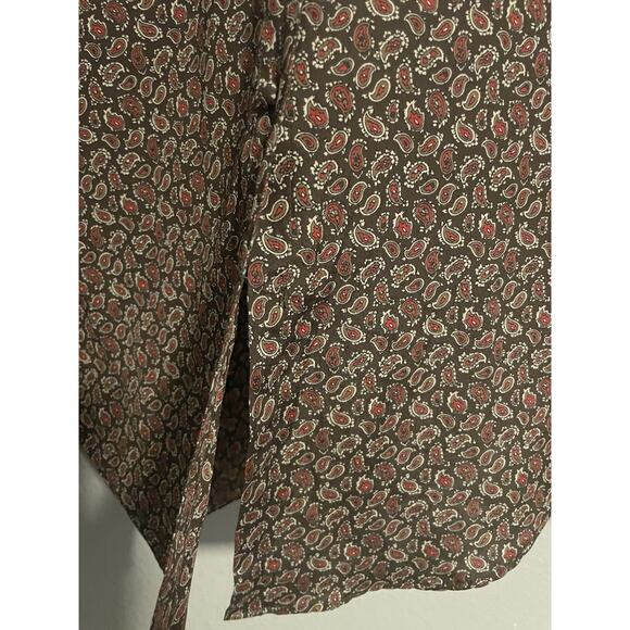 Vintage Womens Top Size 6 Brown Paisley Long Sleeve Button Up Prairie 60s FLAW - Picture 2 of 8